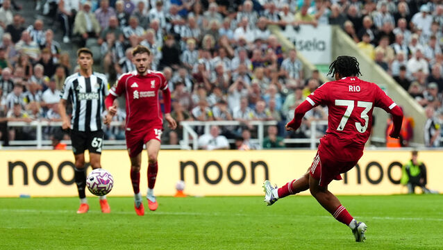 Rio Ngumoha celebrating his goal for Liverpool.
